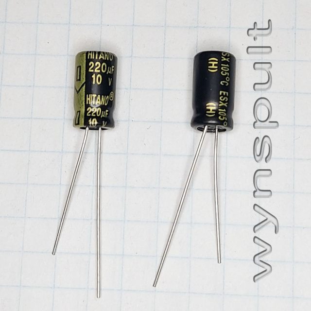 10V 220mF 0611 105'C ESX 220uF 10V 2000 годин (low imp.) (ESX221M10B-Hitano) електролітичний конденсатор
